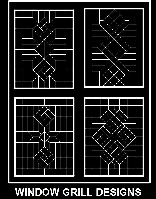 Modern Window Grill CAD Designs- 4 Elevation Views